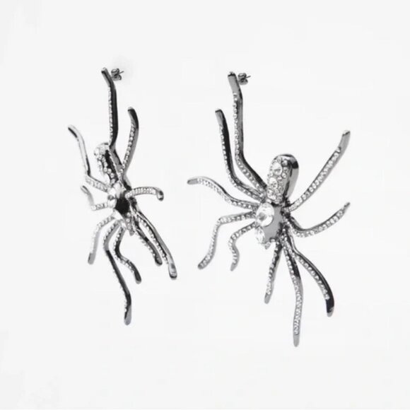ZARA Rhinestone Crystal Oversized Spider Statement Earrings NEW with Tags - Picture 3 of 6